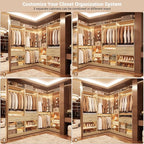 Unikito 86" Corner Closet System, Modular Closets Organizer with 4 Hanging Rods and Storage Shelves, Freestanding Wood Clothes Garment Rack with Drawers, Sturdy Walk in Closet Tower, White Oak