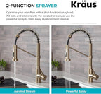 KRAUS Bolden Commercial Style 2-Function Single Handle Pull Down Kitchen Faucet in Spot-Free Antique Champagne Bronze, KPF-1610SFACB