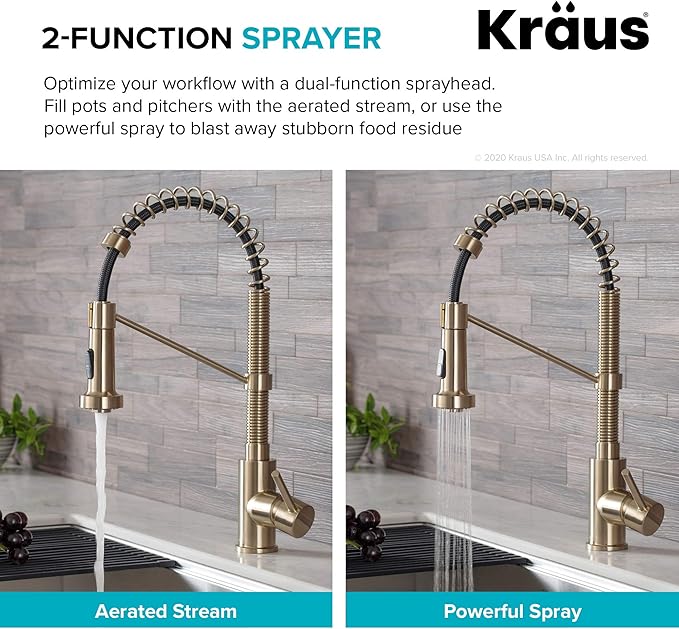 KRAUS Bolden Commercial Style 2-Function Single Handle Pull Down Kitchen Faucet in Spot-Free Antique Champagne Bronze, KPF-1610SFACB
