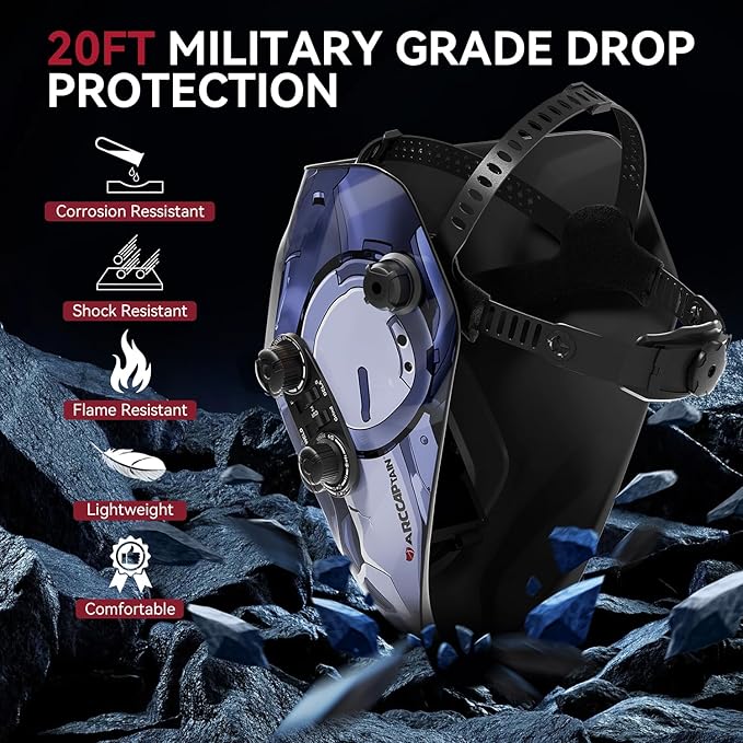 ARCCAPTAIN 3.93"X3.66" Large Viewing Screen Auto Darkening Welding Helmet, True Color Solar Power Welding Hood with 4 Arc Sensor Wide Shade 4/5-9/9-13 for TIG MIG Arc, HSH-G999-ST