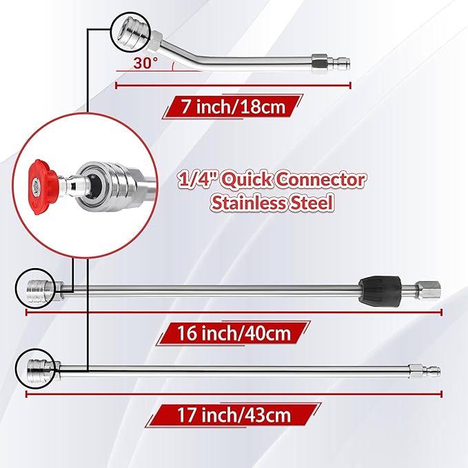 Tool Daily Pressure Washer Gun with Replacement Wand, 17 Inch Power Washer Extension Wand, 30° Curved Rod, 5 Nozzle Tips, 4000 PSI