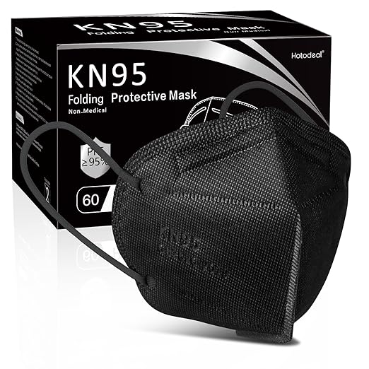 Hotodeal KN95 Face Mask 60 PCs, Black KN95 Mask, 5 Layers Cup Dust Mask, for Men, Women, Healthcare Worker, Essential Workers
