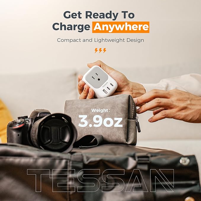 TESSAN Type E F Plug Adapter, France Travel Power Adaptor with 3 USB Ports(2 USB C) and 4 AC Outlets, US to Europe EU Germany Spain Greece Portugal Iceland Paris Russia Poland Norway