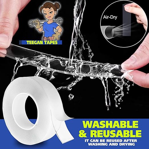 Gaffer Power Space Tape | Ultra Strong Double-Sided Nano Adhesive | Heavy-Duty, Removable & Clear for Walls, Crafts, Carpets & More | 16 Ft