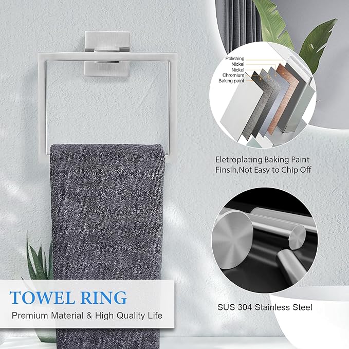 Brushed Nickel Bathroom Towel Bar Set Bathroom Accessories Hardware Set Including Double Towel Bar Towel Ring Coat Hook and Toilet Paper Holder with Shelf. Wall Mounted Stainless Steel