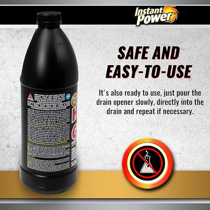 Instant Power Hair and Grease Drain Cleaner - Shower Drain & Sink Cleaner, Liquid Clog Remover, Made in USA, Sink Deodorizer - 1 Liter (Pack of 2)