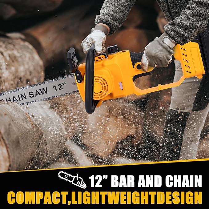 12 Inch Cordless Chainsaw Compatible With Dewalt 20V MAX Batteries with Replacement Chain, Battery Powered Chainsaw for Wood Cutting|Tree Trimming|Camping (Battery & Charger Included)