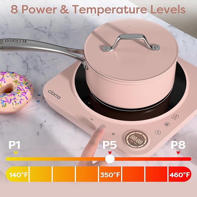 CIARRA CATIH1A-P Portable Induction Cooktop, Slim Single Electric Countertop Burner with Sensor Touch and Digital time, Pink