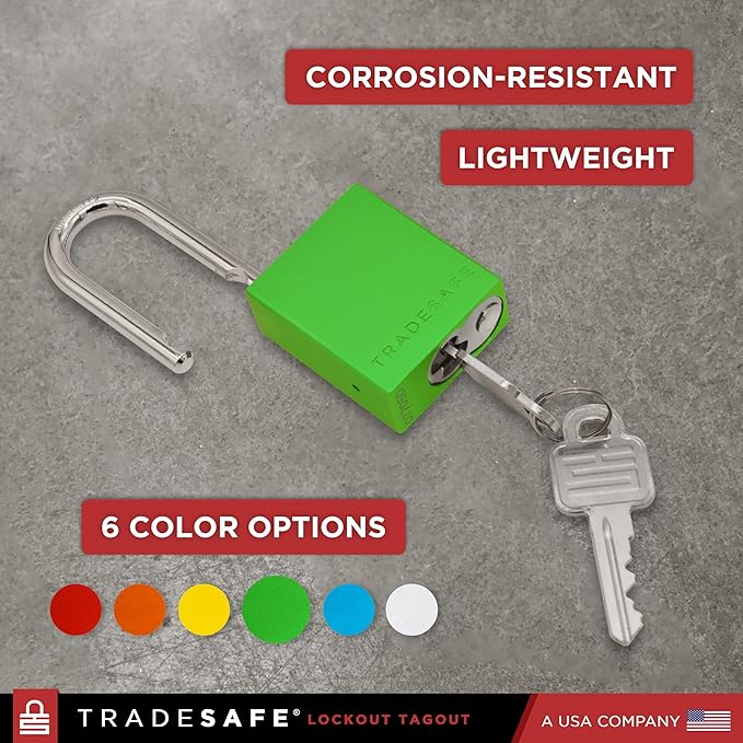 TRADESAFE Lockout Tagout Locks Set - 10 Green Aluminum Loto Locks, Keyed Different Lock Out Tag Out Padlocks, 2 Keys Per Lockout Padlock, OSHA Compliant