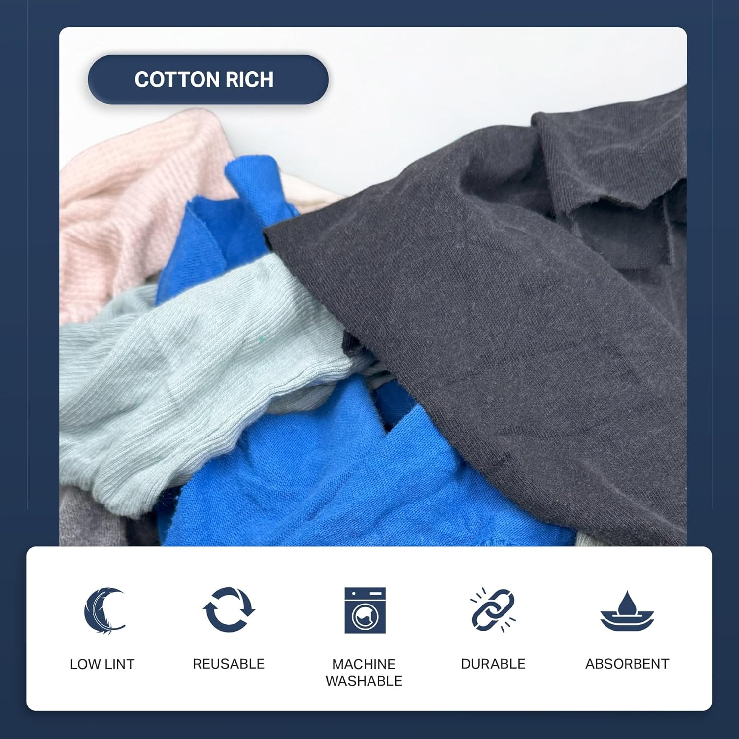 Angel-in-Armor Colored T-Shirt Rags – 50lb Bulk Box of Recycled Cotton Knit Shop Rags (500 Units) – Low Lint Cleaning Cloths for Mechanics, Oil Changes, Industrial and Commercial Use