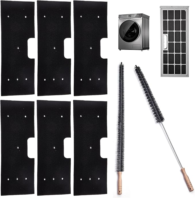 6 Pcs WH01X35719 Lint Filter replacement with Dryer Vent Brush, for GE Profile Washer Dryer Combo, GE Washer Dryer Foam Filter, Washable and Reusable, for Models: PFQ97HSPVDS