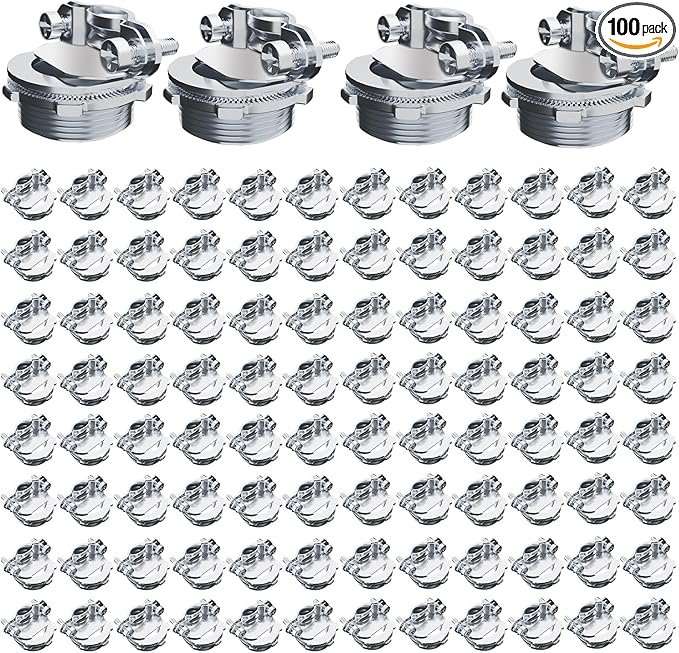 100pcs 1/2" Clamp Type Cable Connectors, cable connector clamp Steel Connector for Metallic Conduit Protect Cables Silver-Zinc