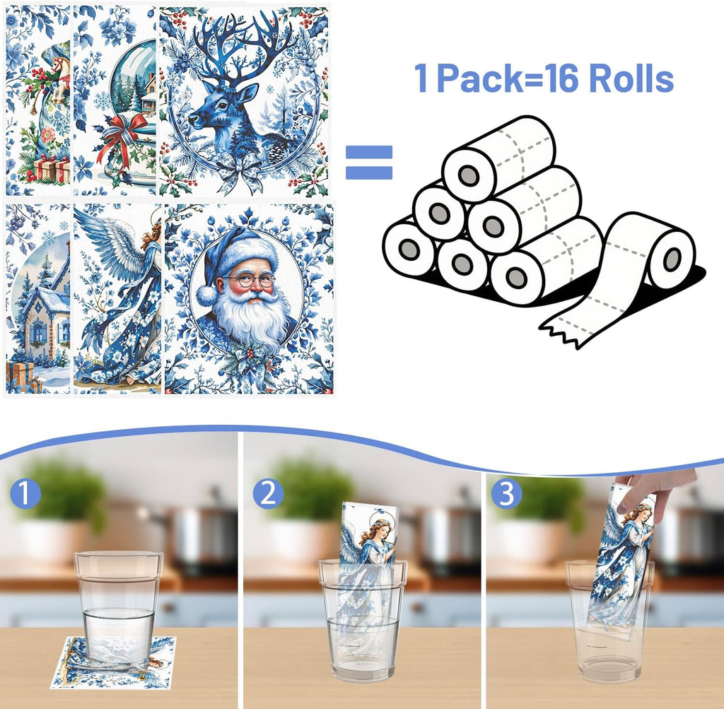 Winter Swedish Dishcloths for Kitchen, 6PCS Christmas Swedish Dish Cloths Gift Set, Vintage Reusable Washable Absorbent Dish Towel for Home Cleaning(7.8 X 7 Inches)