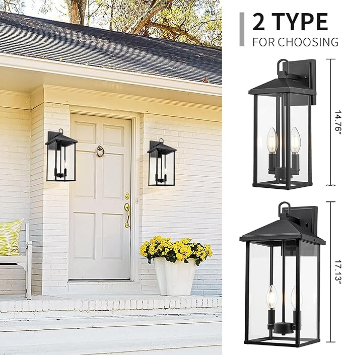 Darkaway Outdoor Wall Lights for House, 17 Inch Tall Exterior Lighting Fixtures Wall Mount Outdoor Porch Lights Outside Sconce Lights with Clear Glass for Patio Hallway Garage E12 Socket