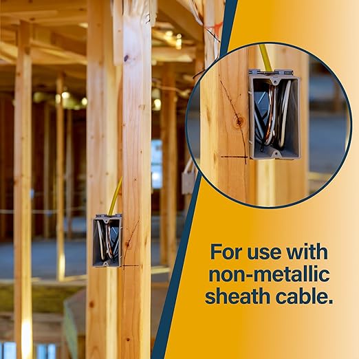 (Pack of 6) Plastic Electrical Box, Grey Outlet Box, Single Gang New Work Junction Box, Captive Nails, 20 cu. Inches, Length 3-5/8'', Width 2-1/8'', Depth 3-1/4''