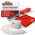 X-Protector Furniture Pads Preparation Set - Includes Metal File, Microfiber Cloth & 20 Cleaning Wipes - Furniture Surface Prep Kit for Easy Installation of Furniture Pads!