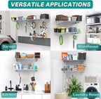 EVERHANGER Wall Mounted Garage Shelves, 2 x 4 ft Metal Storage Shelves, Heavy Duty Wall Shelving with Hooks, Holds Up to 220 Lbs, White