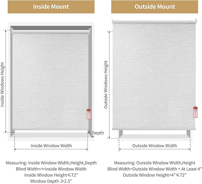 ALLBRIGHT 100% Blackout Roller Blinds Woven Shades with Striped Jacquard, Cordless Window Shades, UV Protection Fabric, Easy-Install for Indoor Home & Office, Grey Old, 48" W x 72" H
