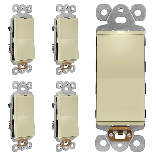 LIDER Minimalist Design Matte Finish Lighted Decorator Switch, Frameless Paddle Light Switch with Locator Light, Grounding Screw, 3-Way or Single Pole, 15A 120V, UL Listed, LS15-3W-I5P, Ivory, 5 Pack