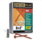 Deck Plus 2 Inch Epoxy Coated Exterior Wood and Fence Screws #8 x 2 Torx/Star Drive Included Coarse Thread, Outdoor Rust Resistant Decking Screw, Red, 1lb Box, 147 Pieces | 48427