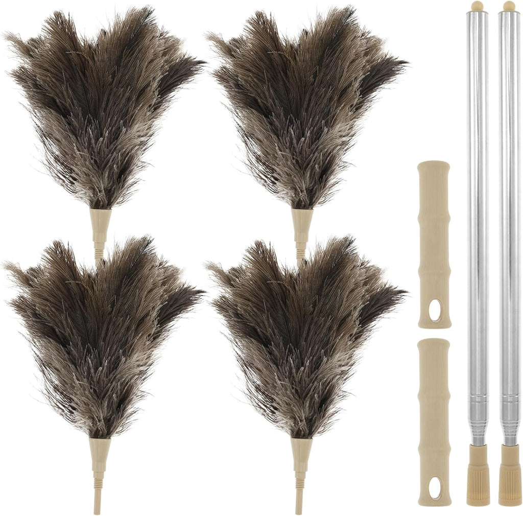 4 Pcs Feather Duster with Extension Pole 29 to 83 Inches Practical Long Feather Dusters Retractable for Home and Car Cleaning (4Pcs-Feather Duster)
