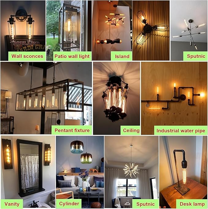 7.3 Inch 3000K Warm White Edison Bulbs Equal 80 Watt, 800LM E26 Led Bulb 6W Dimmable, T10 T9 Long Tubular Clear Glass Light Bulbfor Vanity Pendant Chandeliers Wall Sconces - UL Cert 2Pack