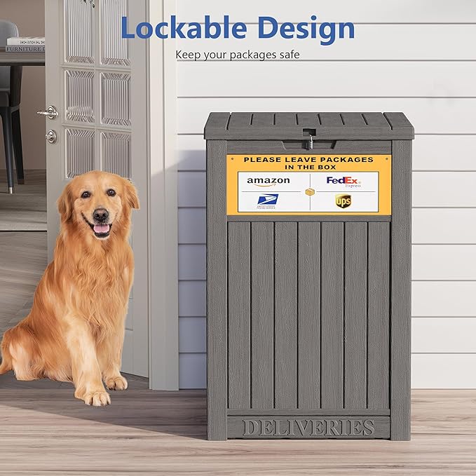 Upgrade 48 Gallon Package Delivery Box for Porch with Sign, Outdoor Storage with Lockable Secure, Large Double Wall Resin Outdoor Package Delivery and Waterproof