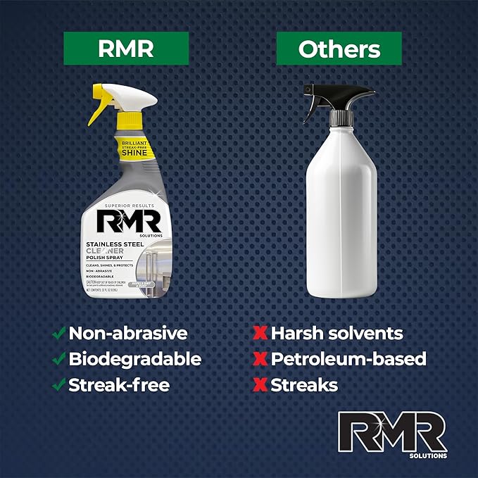 RMR Stainless Steel Cleaner and Polish - Protects Appliances from Fingerprints, Heavy-Duty Scratch and Streak-Free Formula for Refrigerator, Dishwasher, Oven, Grill, 30-Ounce Bottle
