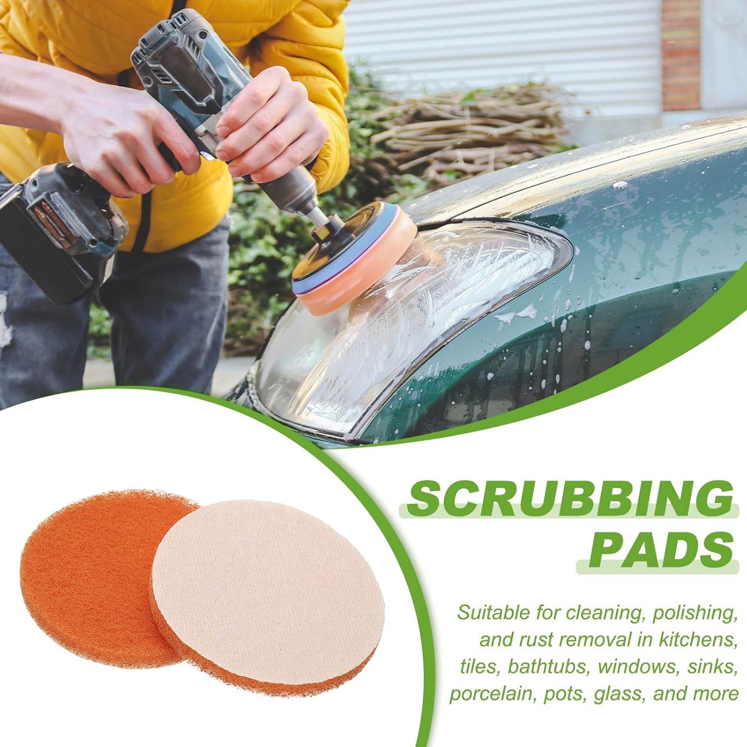 Power Scrub Pads, Scrubbing Pads 2000 Grits Scouring Discs - Fitting for (Home Kitchen Cleaning - Drill Attachment - Scrubber Replacement) 16 Pcs & 4 Inch & Orange