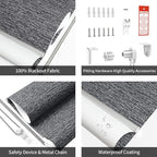 ALLBRIGHT 100% Blackout Roller Blinds Woven Shades with Striped Jacquard, Cordless Window Shades, UV Protection Fabric, Easy-Install for Indoor Home & Office, Dark Blue Old, 28" W x 72" H