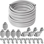 (1/2" Dia * 100 Feet) Yariwiz Flexible Electrical Conduit Liquid Tight PVC Conduit Kit with 5 PCS Coupling, 3 PCS Elbow and 10 PCS Strap, Sealtight Seal Flex Liquidtight Wire Outdoor Non Metallic Grey