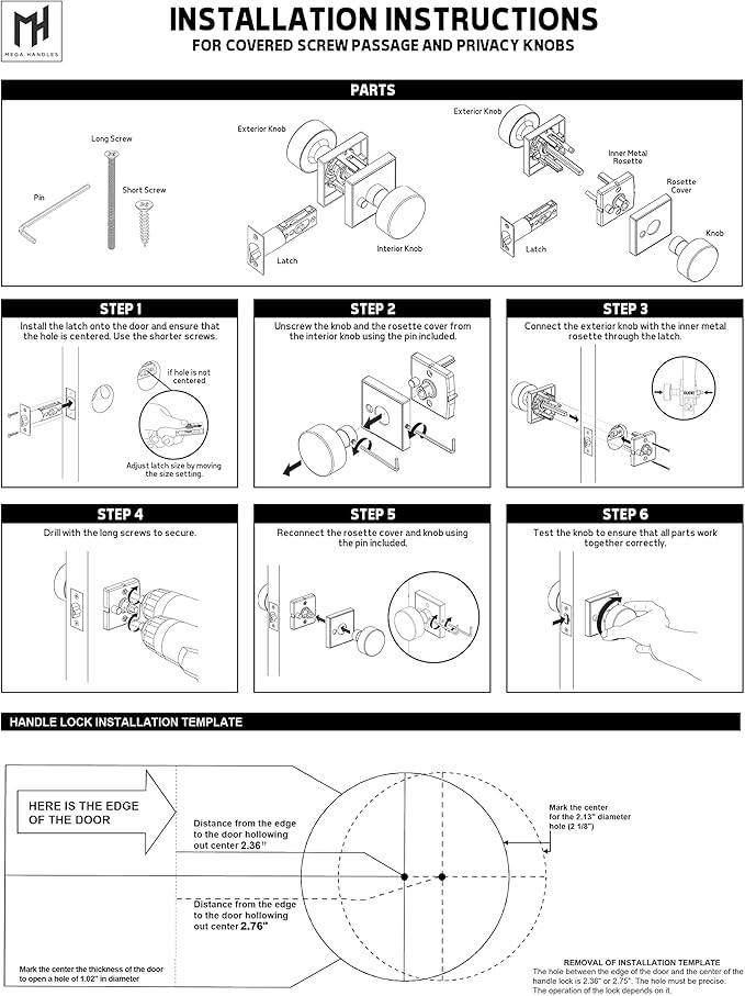 Mega Handles SUANA Privacy Door Knob for Hallway, Closet and Bathroom, Reversible Heavy Duty Design Door Knobs, Fits All Standard Door Sizes Screws Included - Polished Chrome (1 Pack)