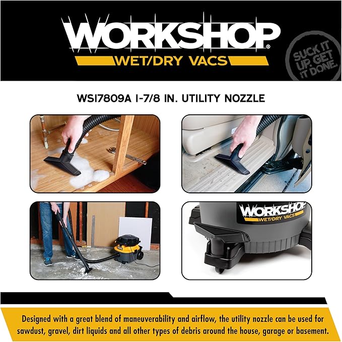 WORKSHOP Wet/Dry Vacs Shop Vacuum Accessories WS17809A Utility Nozzle Attachment for Wet Dry Vacuum Cleaners, Fits 1-7/8-inch Extension Wands and Hoses