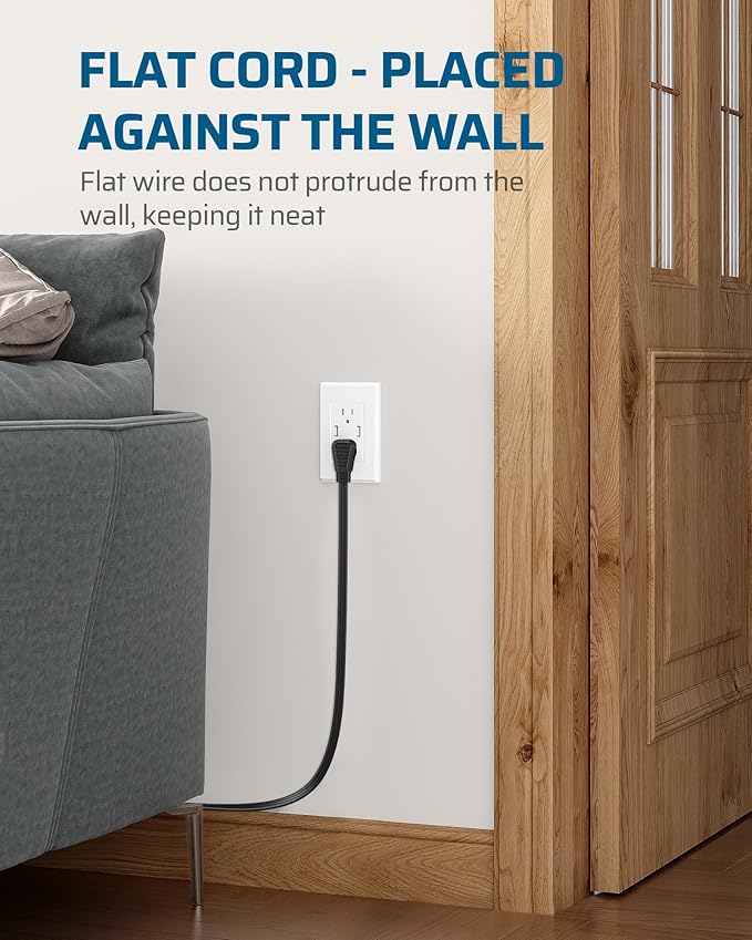 DEWENWILS 3 Outlet Extension Cord with Flat Plug, 3FT 16/3 Awg Grounded Power Cable for Indoor Use, SPT-3 Cord, Black, ETL Listed, 2 Pack…