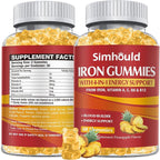 1 Pack Vegan 80MG Iron Supplement Gummies for Women & Men - Vitamin A, C, B for Adults & Kids - Blood Builder & Energy Support for Iron Deficiency, Anemia - 60 Counts Pineapple Flavor Gummies