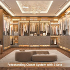 Aheaplus Closet System with 6 Drawers, 4 Hanging Rods & Corner Tower, Corner Closet System with Hanging,80.9" L-Shaped Walk-In Wardrobe Organizer, 2000+ lbs Capacity, Set of 3, Grey