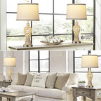 Table Lamps Set of 2, Farmhouse Table Lamps with Nightlight, Rustic Bedside Lamps with Dual USB & AC Outlet, 25.2'' Beige Vintage Nightstand Lamps for Bedroom Living Room, Bulbs Included