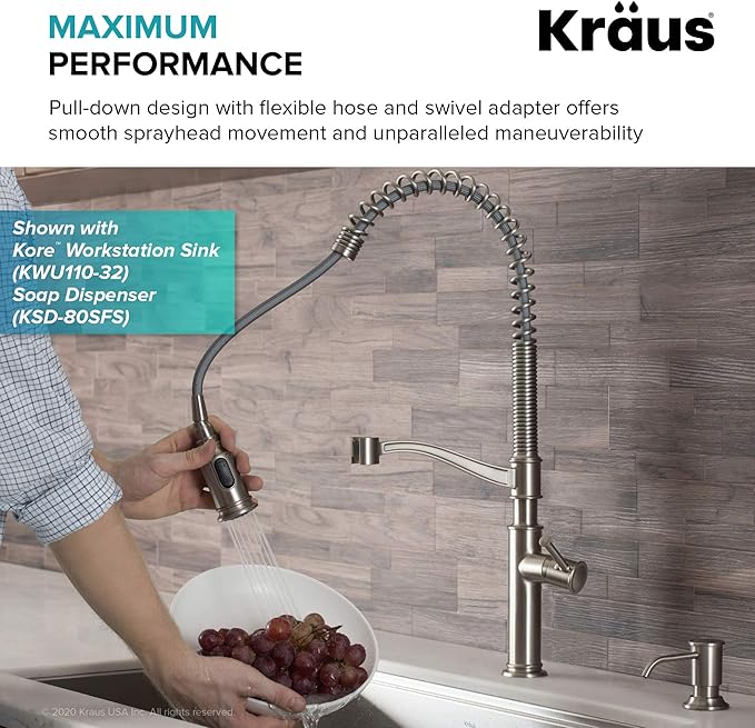 KRAUS Sellette Commercial Style Pull-Down Kitchen Faucet and Deck Plate in Spot Free Stainless Steel, KPF-1683SFS