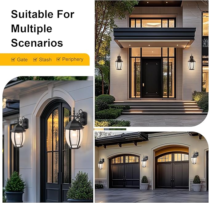 Outdoor Wall Lights, 16 Inch Wall Sconce with Glass Shades, Waterproof Porch Light Fixture, Mounted Exterior Lighting Fixtures for House Farmhouse Patio Doorway Garage (E26 Base Max 40W)