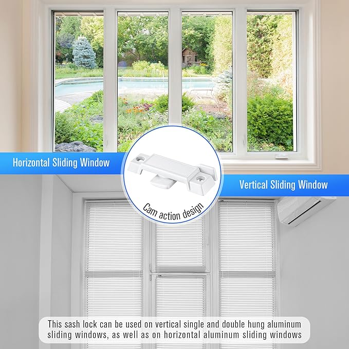 Saillong Replacement Sash Lock Compatible with Prime-line F 2590 for Vertical & Horizontal Sliding Windows, 2-1/4” Mounting Hole Centers, Broken Sash Locks for Additional Home Security(White,6 Pack)
