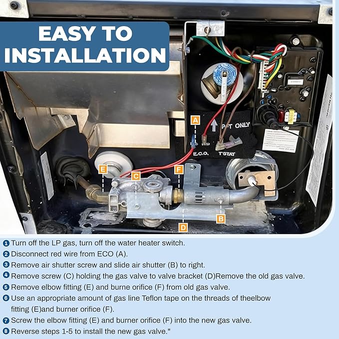 RV Water Heater Gas Valve, 93844 & 92089 RV Gas Hot Water Solenoid Valve Compatible with Atwood 6-10 Gallon Water Heaters, GC10A-4E, GC10A-2E, G6A-4E, GC10A-3E, Replaces Part 93844 92078 93870 92089
