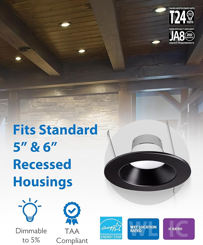 NICOR Lighting Recessed Ceiling Lights LED Downlight - Dimmable 5/6 inch LED Recessed Light Fixtures - Selectable CCT 2700K-5000K, 918 Lumens, 10.3W - DLR56 LED Retrofit Ceiling Light, Black, 12-Pk