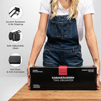 Garage Wall Organizer | 32" Heavy-Duty Tool Storage Rack | Adjustable Double-Layer Hooks | 200 lbs Capacity | Carbon Steel Wall Mount Holder for Shovels, Rakes, Ladders & Power Tools