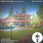 LIT-PaTH Outdoor Post Lighting Fixture Pole Lantern, E26 Medium Base Max 60W, Aluminum Housing Plus Clear Glass, Bulb Not Included, Matte Black Finish, 2-Pack