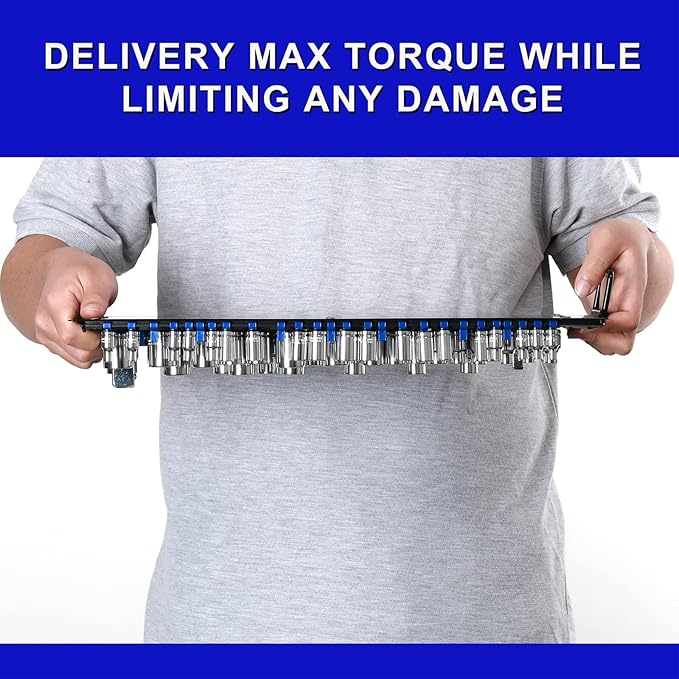 CASOMAN 80-Piece Heavy Duty Socket Organizer Tray, 1/4-Inch, 3/8-Inch, 1/2-Inch,Premium Quality Socket Holders,Black Rails with Blue Clips, Best Unique Tool Gift for Men