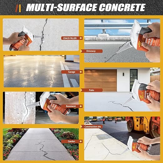 Concrete Crack Sealant, 9Packs Premium Concrete Crack Filler, Weather-Resistant Caulking Glue,Quick-Drying & Waterproof Repair Adhesive for Slabs, Driveways, Sidewalks (Grey)
