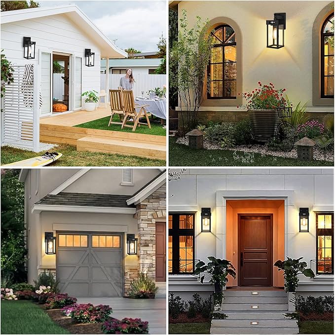 2 Pack Outdoor Solar Wall Light Fixtures With Dusk To Dawn Sensor,Large Size Black Outdoor Wall Lights with 3Lighting Modes,Exterior Waterproof Solar Wall Sconce Light for Outside,Garage(Black-2P)