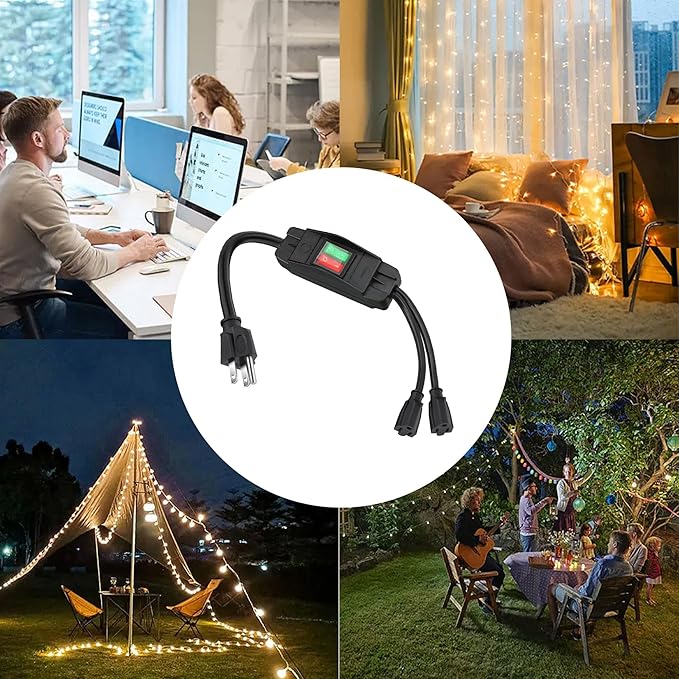 2 Way Extension Cord with On/Off LED Switch, Fiabtool 3 Prong Extension Cord Splitter, Heavy Duty Plug Splitter, SJTW 18AWG 10A/125V, Indoor Use (3.28 Ft, Black)