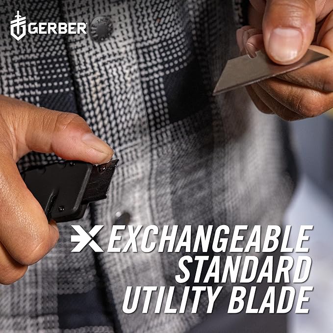 Gerber Gear Prybrid, Box Cutter Retractable Blade, Heavy Duty Utility Knife with Pry Bar, Bottle Opener, and Wire Stripper - Multi tool Pocket Knife - EDC Gear - Blue