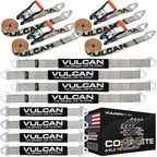 VULCAN Complete Axle Strap Tie Down Kit with Wire J-Hook Ratchet Straps - Silver Series Webbing - Includes (4) 22 and (4) 36 Inch Axle Tie Downs, and (4) 8' Wire Hook Straps